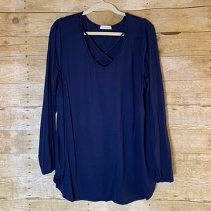 Chic Soul Criss Cross Long-Sleeve Navy Top NWOT Plus Size 2X